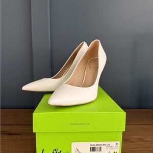 Sam Edelman Hazel Pointed Toe Pump in Bright White Leather